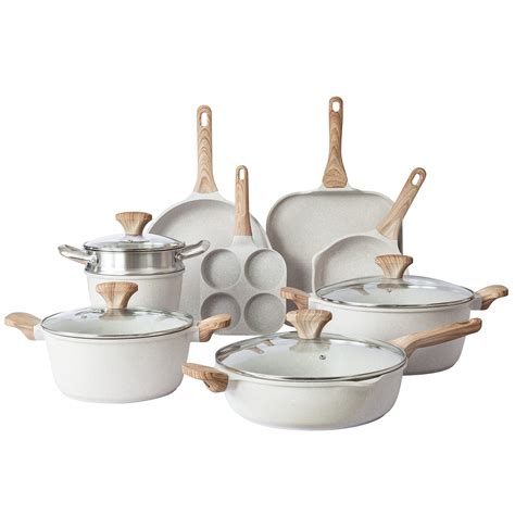 Country Kitchen Nonstick Cookware Sets - 6 Piece Nonstick Cast Aluminum Pots and Pans with BAKELITE Handles - Non-Toxic Pots with Glass Lids - Speckled Grey with …
